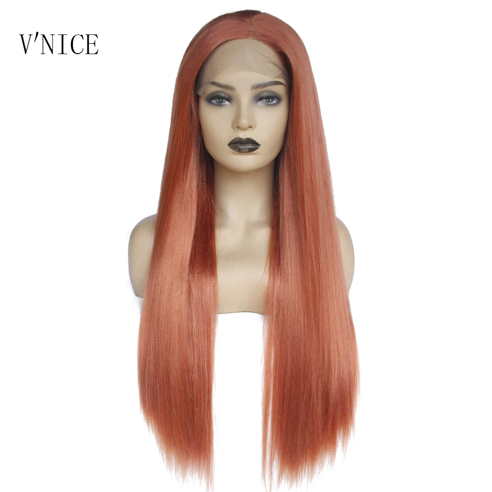 Long Straight Copper Red Color Wig Layered Haircut Natural