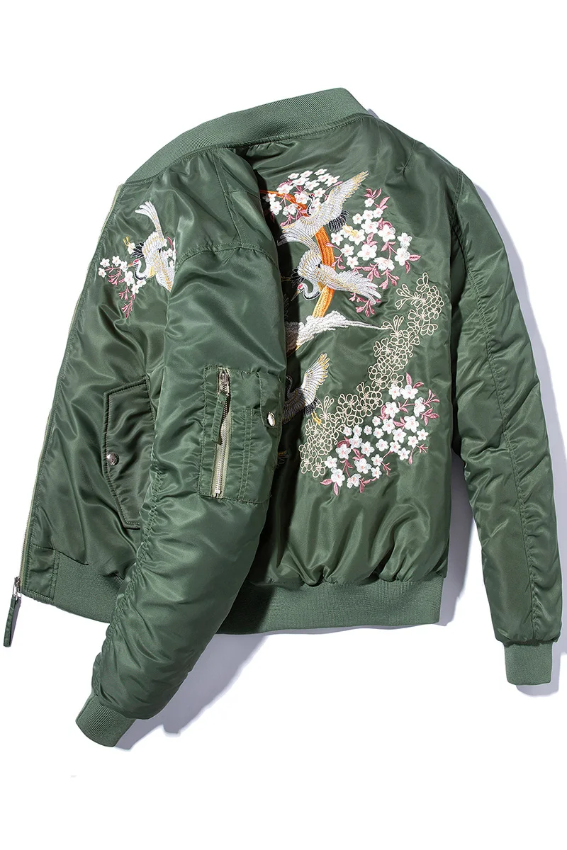 lower price  Embroidery Bomber Jacket Men Thin Bird Floral Pilot Jacket Male Japan Harajuku Baseball Jacket Spri