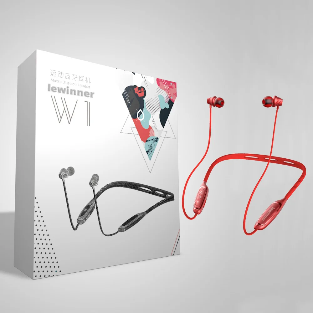 Lewinner W1 шейные Bluetooth наушники с микрофоном IPX5 водонепроницаемые спортивные беспроводные наушники Bluetooth для телефона iPhone xiaomi - Цвет: red