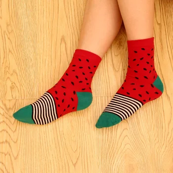 

LIONZONE Women Happy Socks Korean Creative Sweet Fruit Socks New Arrival Pineapple Lemon Watermelon Striped Ankle Socks