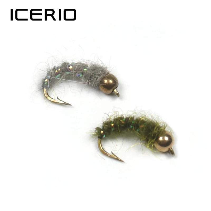 ICERIO 8 шт. оливковый и серый Caddis Stonefly Нимфы Мухи приманки на форель для ловли нахлыстом#12