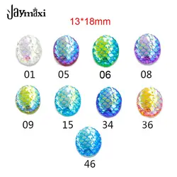 Jaymaxi 13*18 мм плоским дном Смола DIY рыбья чешуя AB Цвета 3D Овальный Форма ювелирные изделия из кабошонов аксессуары Оптовая продажа 20 шт./лот