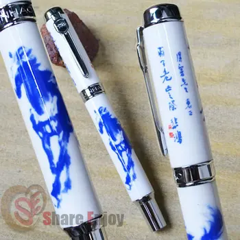 

JINHAO 950 EXECUTIVE BLUE AND WHITE PORCELAIN ROLLER BALL PEN HORSE PRINTED