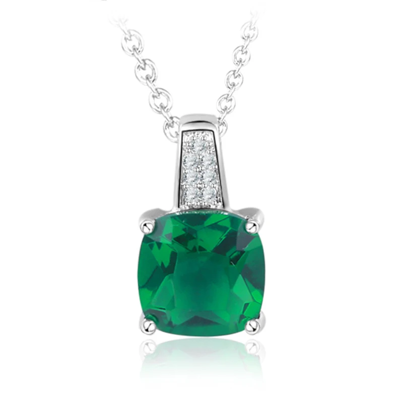 AMORUI Silver Exclamation Mark Pendant Necklace Big Green AAA Zircon Birthstone Pendants & Necklaces for Women Fashion Jewelry
