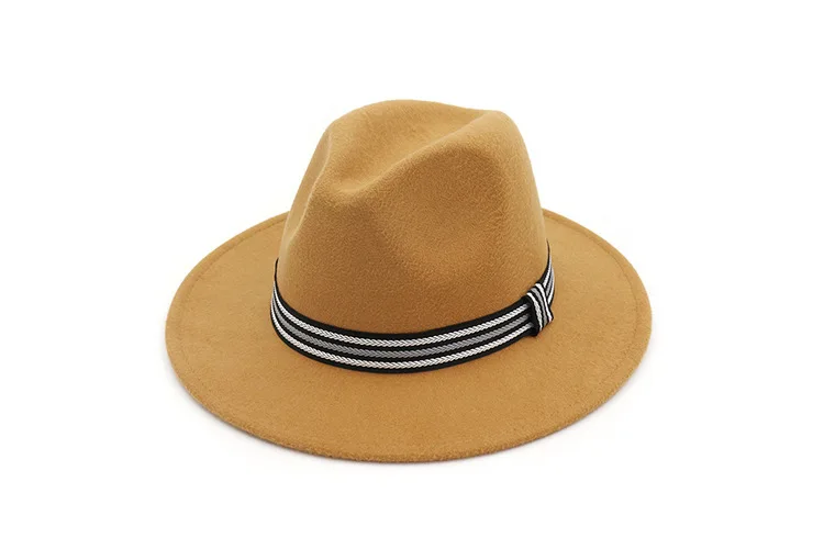 FS мужская шляпа Федора унисекс джазовая Кепка С Широкими Полями Фетровая фетровая Женская Осенняя зимняя Классическая шляпа черная шерстяная Трилби шляпа Zwarte Hoed - Цвет: Camel Hat