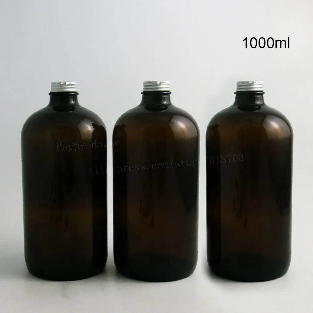 Оптовая продажа 60X1000 мл цвета темного янтаря коричневый Бостон круглые стеклянные бутылки w/подкладке алюминий шапки 33 унц. Большой