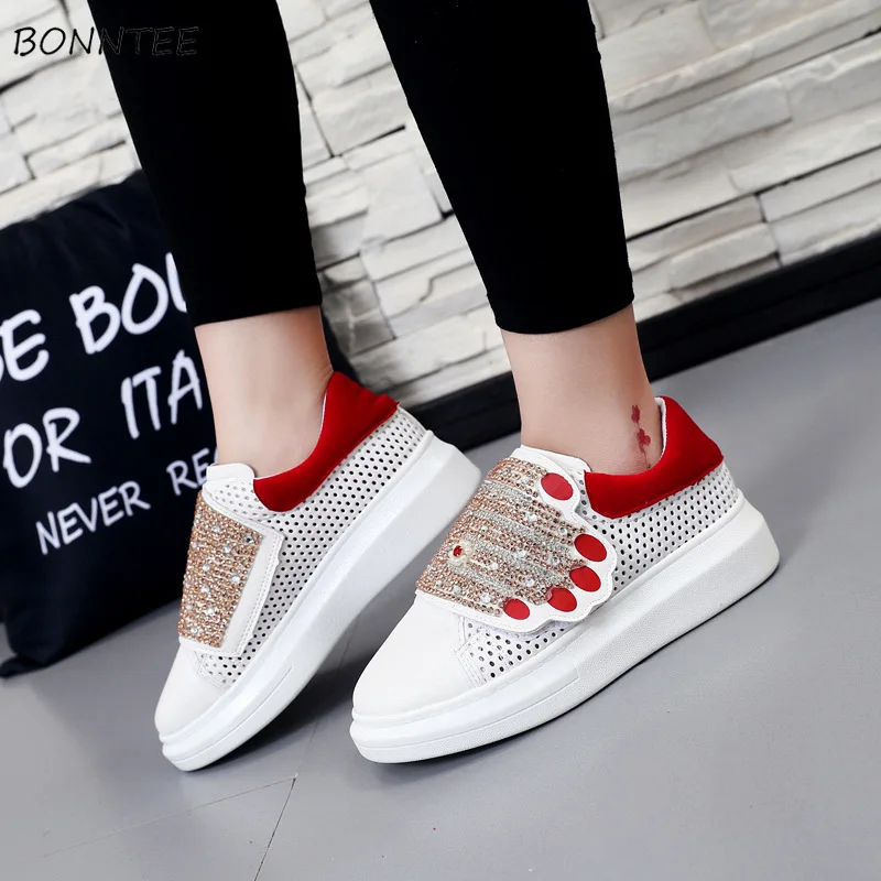 

Vulcanize Shoes Women Spring Autumn Thick Bottom Hook&Loop Sneakers Womens Fashion Breathable Crystal Outdoor Footwear Walking