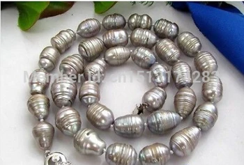 

FREE SHIPPING>>>Big 24"18mm rice baroque gray freshwater pearl necklace