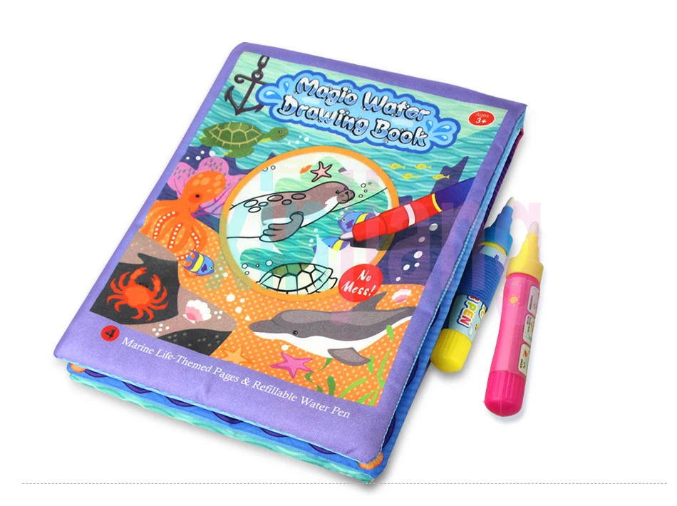 Волшебная водная книга для рисования и 2 ручки детские мягкие книги водная доска для рисования Морская жизнь коврик для раскраски Ранние развивающие игрушки для детей}