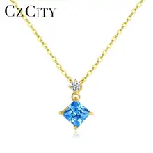 CZCITY Настоящее 14 К золото сапфир подвеска ожерелья для женщин AAA CZ Желтое золото Роскошные ювелирные изделия подарок Au 585 Colar N14072