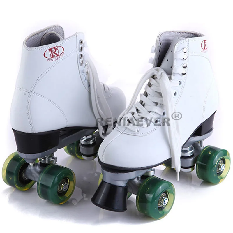Roller Skates White With Green Led Lighting Wheels Double Line Skates Adult 4 Wheels Two line