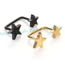 Двойной пять звезд золотистый и черный серьги Connection уха кулон моды Средства ухода за кожей пирсинг украшения прямой 90 градусов новое кольцо