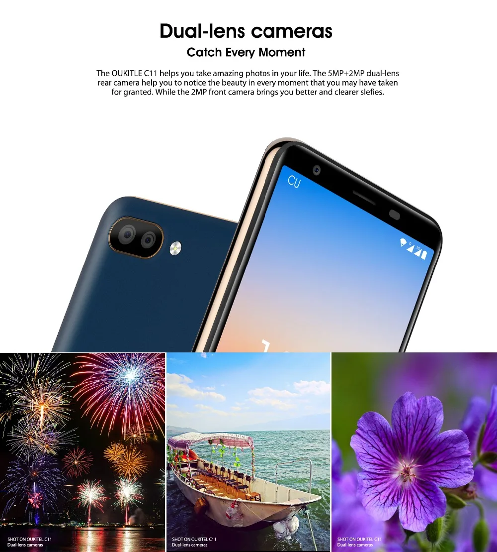 Oukitel C11 Android 8,1 5," HD 18:9 дисплей 1 ГБ ОЗУ 8 Гб ПЗУ MTK6580A четырехъядерный аккумулятор 3400 мАч 5MP+ 2MP/2MP сканер отпечатков пальцев Смартфон