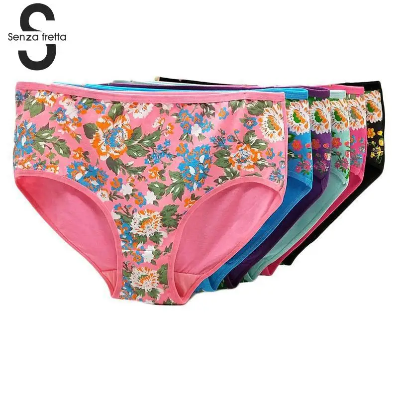 Floral Print Women Panties Underwear Mid Waist Cotton Panties Plus Size