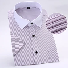 S до 8xl модная летняя Большая мужская полосатая рубашка, пэчворк, белый воротник, короткий рукав, облегающая, не железная, светская рубашка