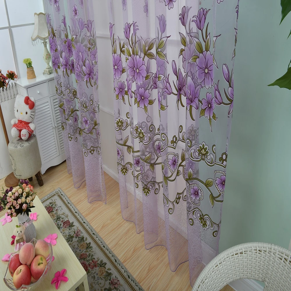 100x200 см Цветочные Печатные тюль вуаль стены в комнате делитель окна