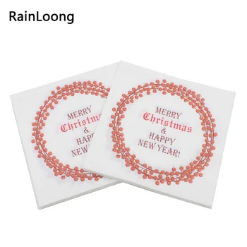 

[RainLoong] Merry Christmas & Happy New Year Printed Paper Napkins For Christmas Decoration Servilleta 33*33cm 5packs