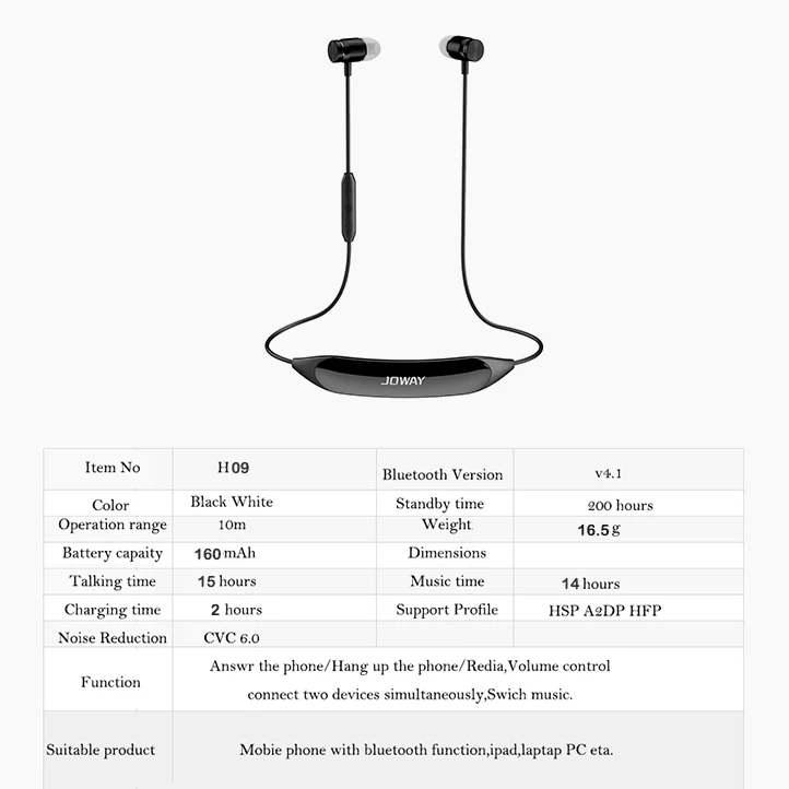 JOWAY H02 wireless handsfree Bluetooth headset noise-canceling fashion Business bluetooth earphone wireless  for a mobile phone1