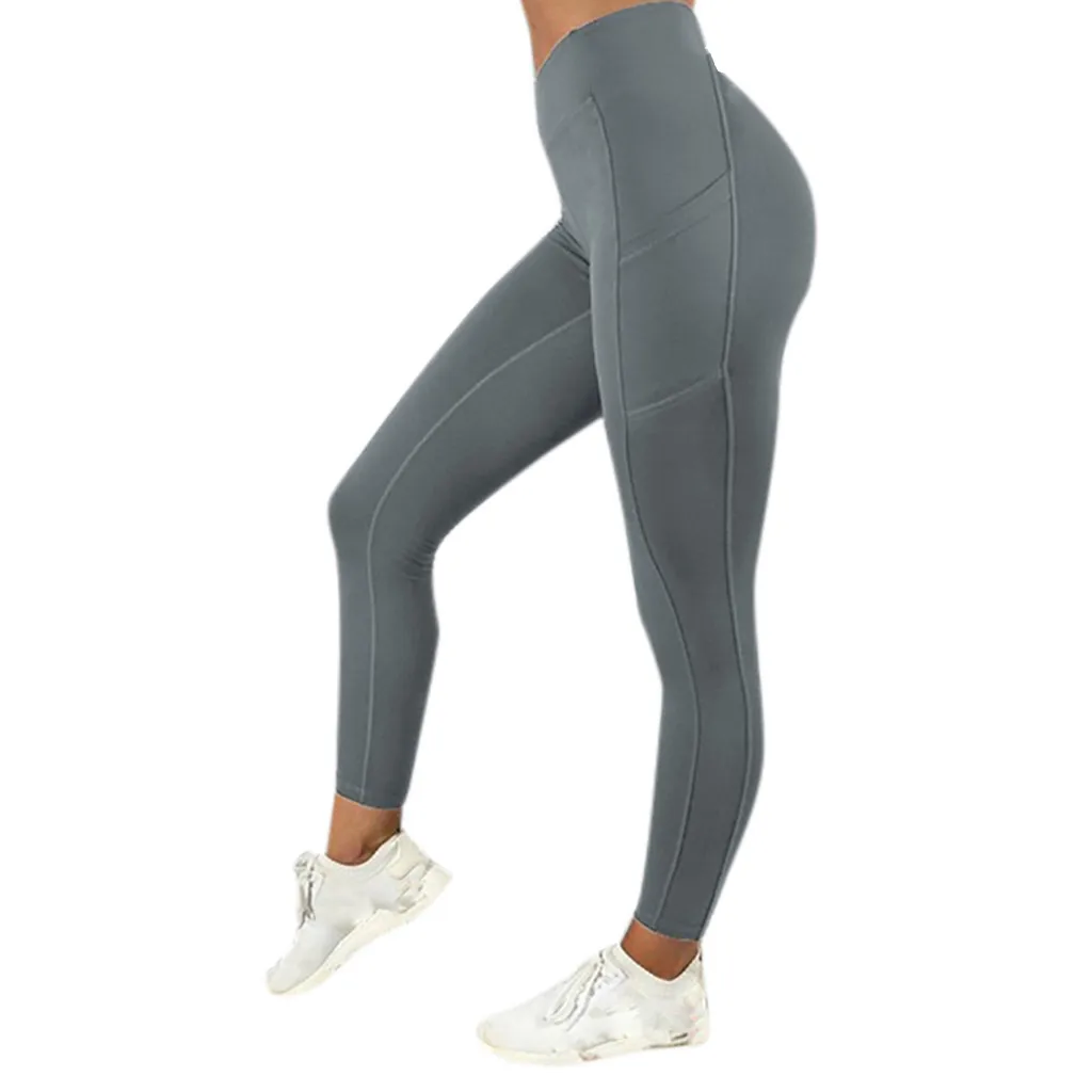 Женские однотонные леггинсы для тренировок, эластичные штаны с карманами для фитнеса, занятий спортом, спортзала, бега, занятий спортом