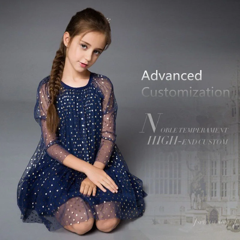 

2019 Summer Girl Dress Girls Princess Dress Mesh Dress Gold Foil Color Of Love Pattern European and American Temperament
