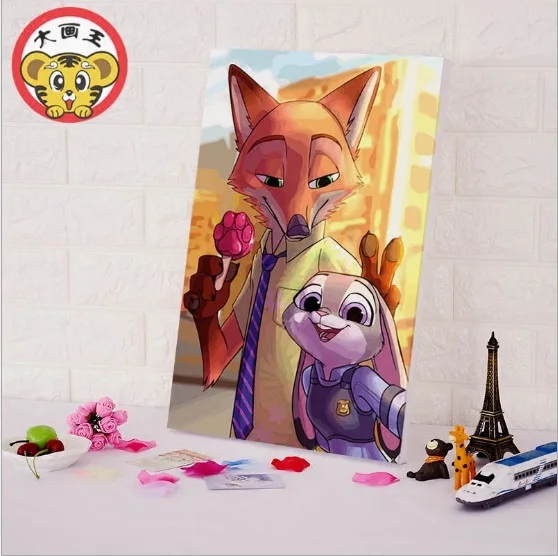 

Cartoon fox rabbit crazy animal oil Painting By Numbers Abstract diy Canvas wall art for kids room home decoration accessories