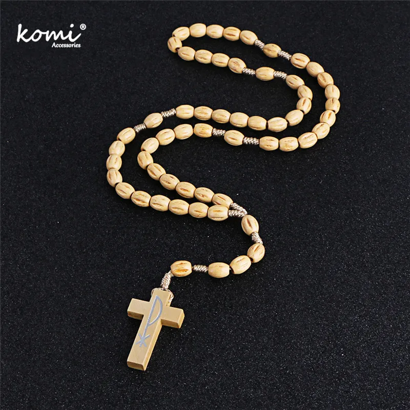 Коми деревянный бисер крест кулон ожерелье для женщин мужчин католический Христос религиозная Подвеска "Иисус" четки ювелирное изделие подарок ремесло R-001