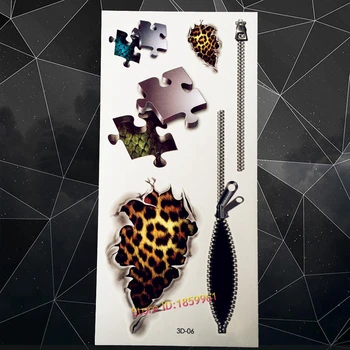 

New 3D Puzzle Temporary Tattoo For Children A3D-06 Kids Jigsaws Sexy Women Leopard Print Body Art Tattoo 3d Zipper Tatoo