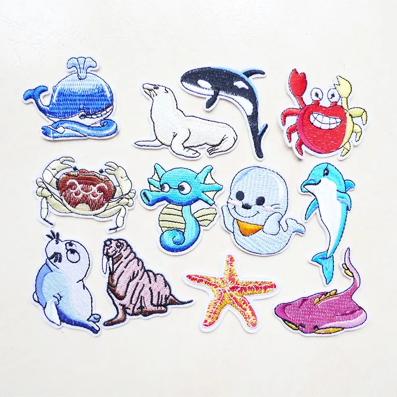 

Jellyfish Dolphin Seal Starfish Crab Sea lion Animals Sewing On Embroidery Iron on Patches for Clothing Sticker Applique Badges