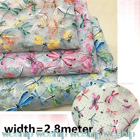 

mesh Dragonfly lace Yarn fabric 3D Embroidered organza fabric European yarn lace cloth for dress DIY 1 order=1.5*2.8meter