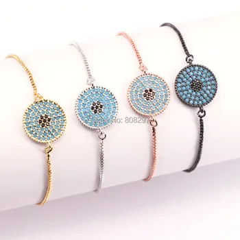 

10Pcs Micro Pave CZ Cubic Zirconia Round Connector Adjustable Chain Macrame Bracelet Jewelry