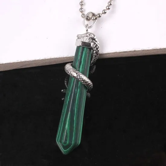 Natural Gnergy Gemstone~ Silver Plated Amethysts Rose Pink Quartz Opalite Opal Stone Hexagon Prism Wrapped Snake Pendant Charm Jewelry 10 AA00201010305a