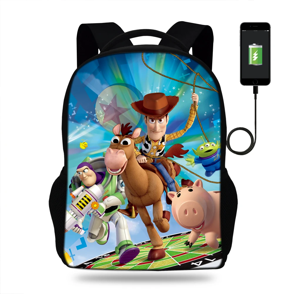 

16-Inch Kids Cartoon Bag For Girls Toy Story Print Bags For Women Men Business USB Charging Bag For Travel Teenagers Bags