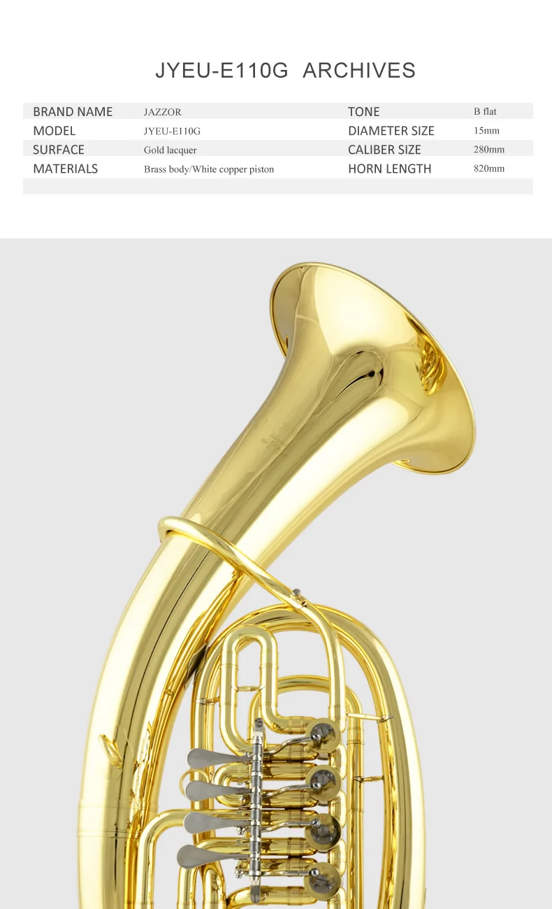 JAZZOR JYEU-E110G Профессиональный euphonium B плоский золотой лак латунный духовой инструмент с мундштуком и чехол