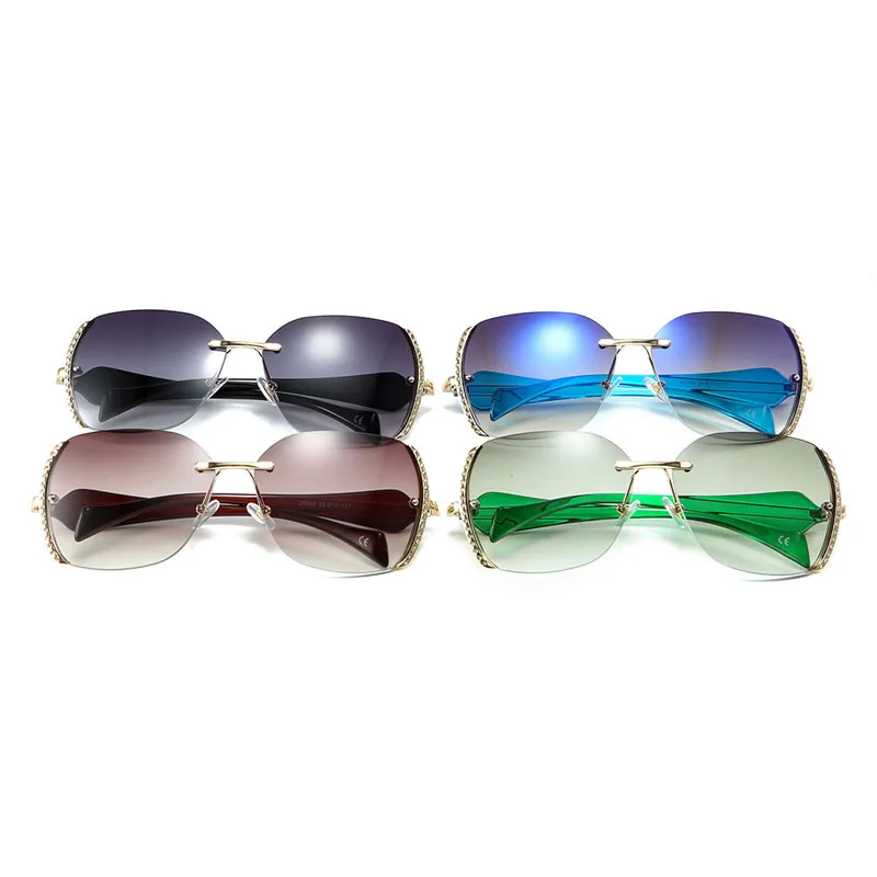 2019 New Rimless Goggle Diamond Side Gradient Sunglasses Women Retro Sun Glasses Vintage Eyeglasses 