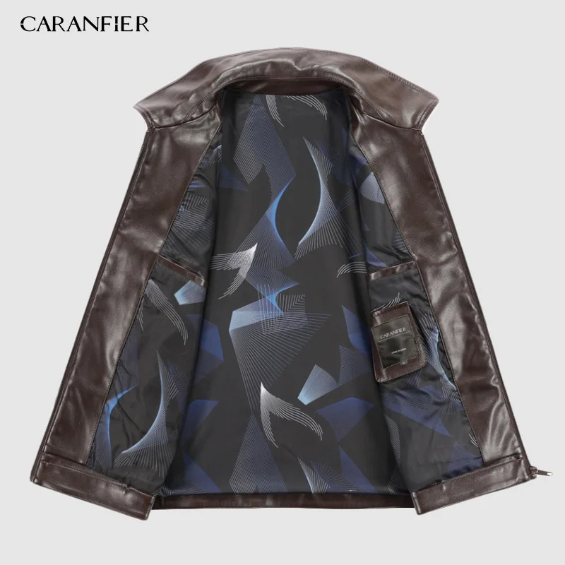 Мужская осенняя куртка из натуральной кожи CARANFIER 2019 черная облегающая простая