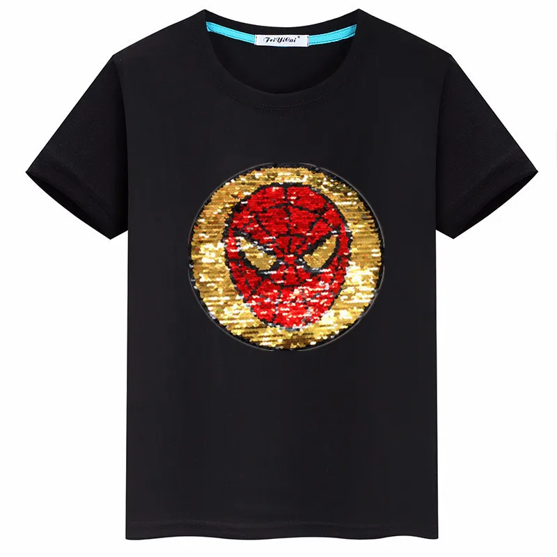 

2019 New Summer Flip Sequin Spider-Man Boys Short Sleeve T-shirt Jacket Tide