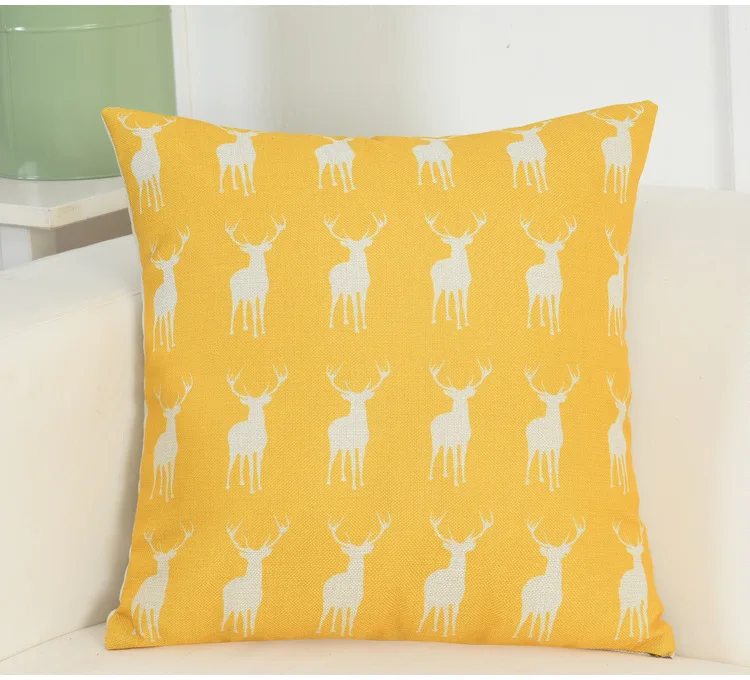 Желтый фон с принтом в виде оленя для подушек из хлопка и льна для декоративной диванной подушки сиденья Диван объятия Подушка Чехол домашнего декора - Цвет: Deer