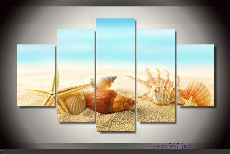 

Art Abstract Indoor Decor Sea shell starfish beach print poster canvas in 5 pieces 20x35cmx2,20x45cmx2,20x55cm