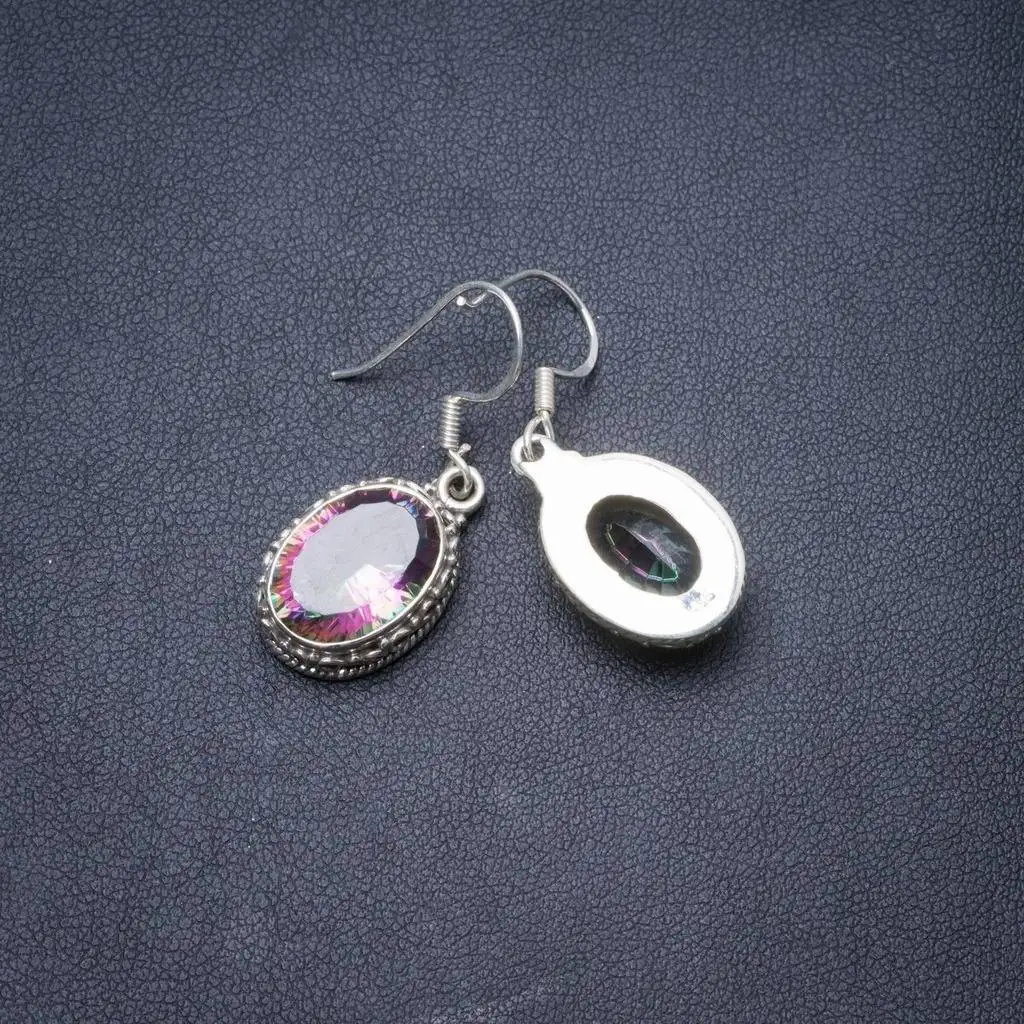 

Natural Mystical Topaz Handmade Unique 925 Sterling Silver Earrings 1.25" Y2922
