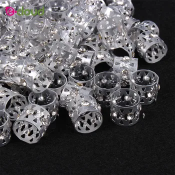 

50pcs Sliver Metal Hair Ring Dreadlock Beads Dreads Adjustable Braid Cuffs Hair Beads For Braids Hair Extension with Rhinestone