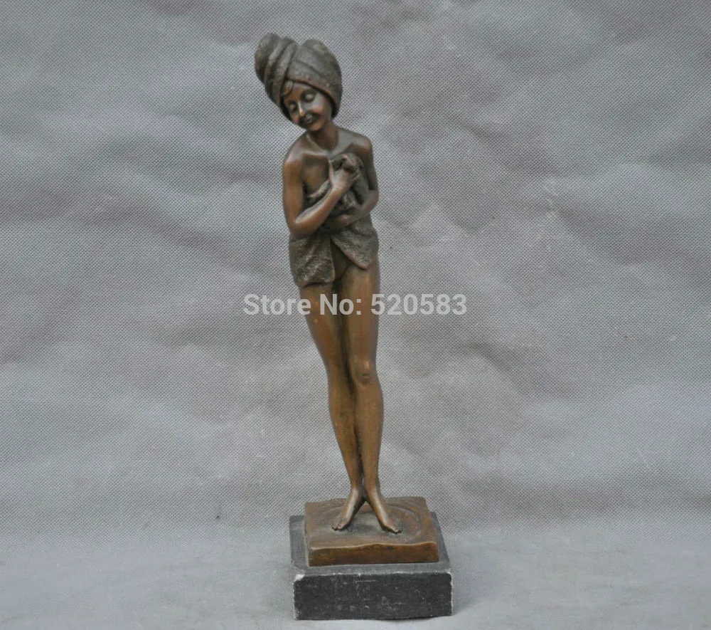 

free 13" Bronze Naked Woman Lady Wrapped in a Towel Body Sculpture Statue fast