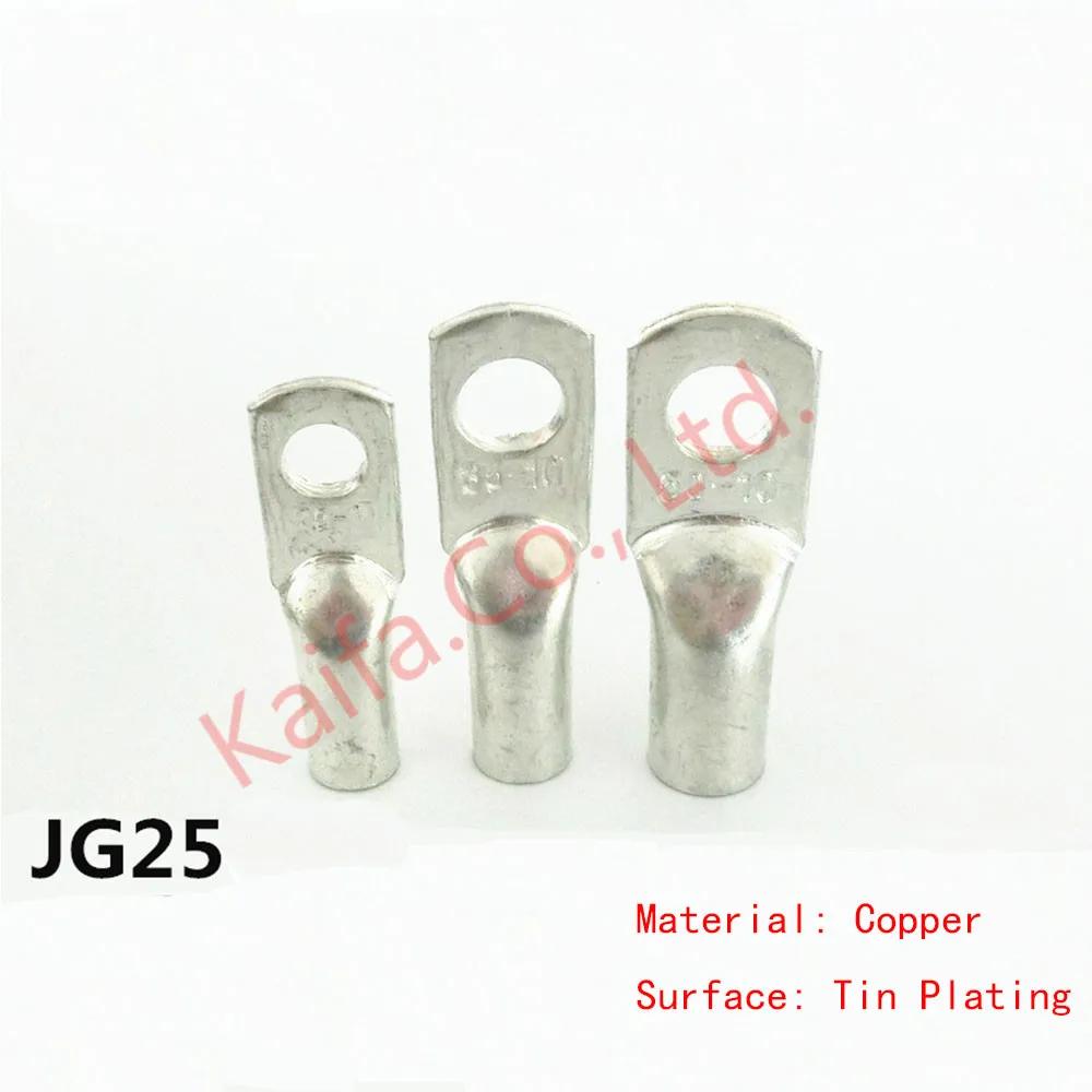 

10PCS JG25-6/8/10 Tined copper connecting terminal bolt hole cable lugs battery terminals square wire Cable terminal joint