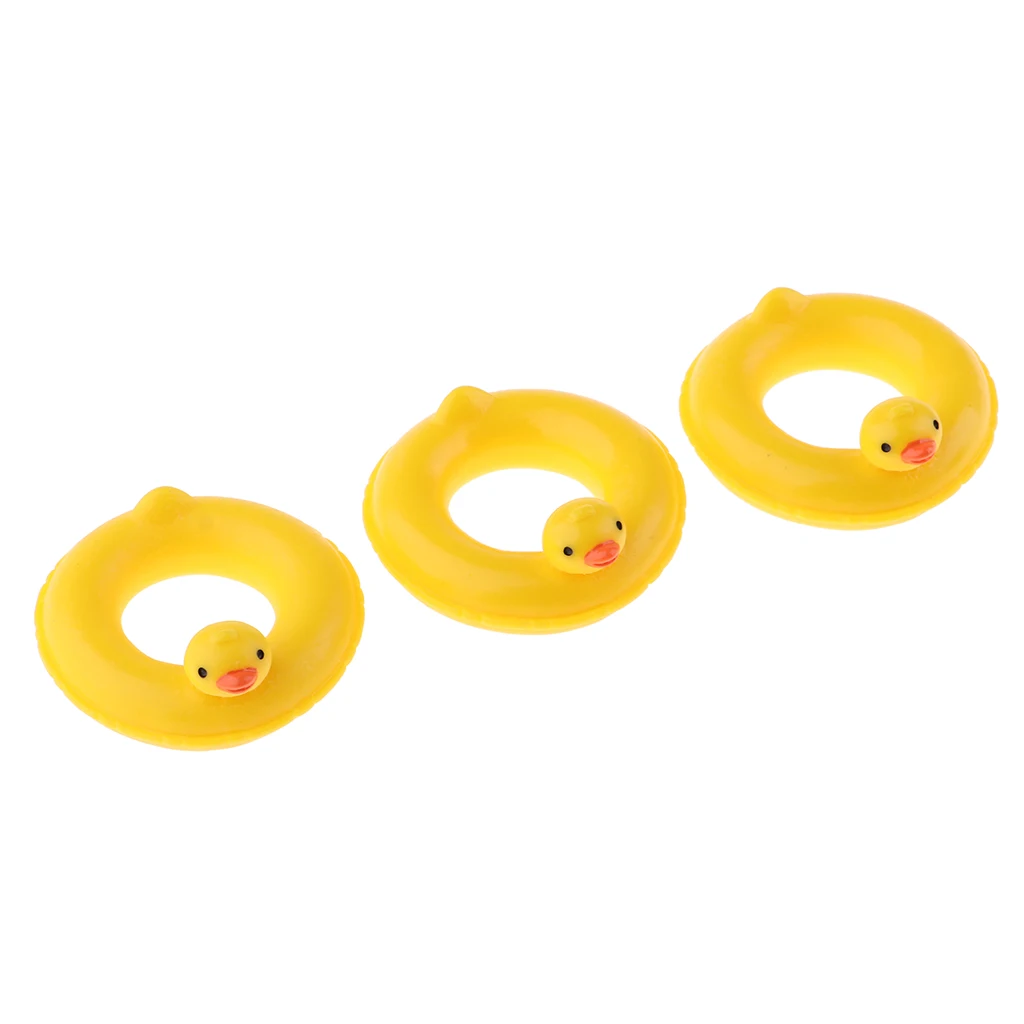 3 Pieces 1/12 Hard Resin Yellow Duck Swim Rings Dollhouse Miniature Garden Decoration
