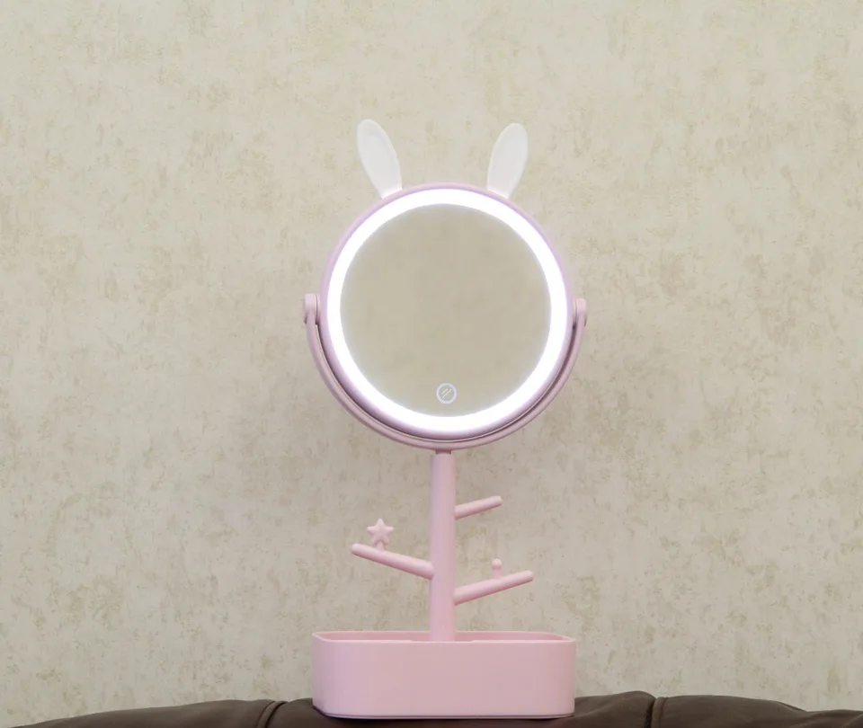 Espelho de Vaidade de Desktop Compacto de Viagem Espelhos de Bolso Portátil Sensoriamento Iluminado Maquiagem Espelho Cosméticos Mão Mulheres Estande Rodada Led 14 Cheap Espelhos para maquiagem