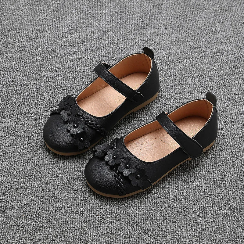 Pink Black 2019New Kid Shoes Childrens Girls Shoes Flowers Princess Soft bottom Flat Shoes 3 4 5 6 7 8 9 10 11 12 13 14 15T