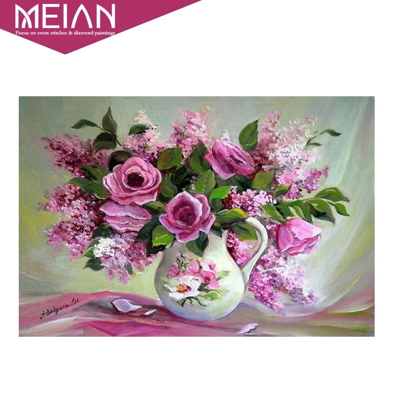 Meian Цветочная ikebana Алмазная вышивка 5D DIY картина крестиком из смолы полная круглая