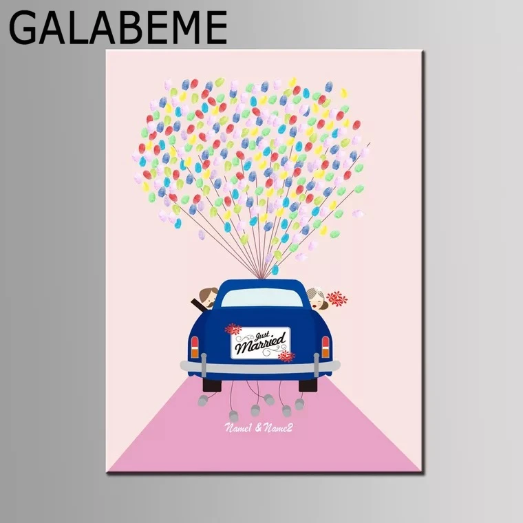 

Custom Name Date Wedding Car Canvas Print Fingerprints Guestbook Personalized DIY Guest Book wedding decoration