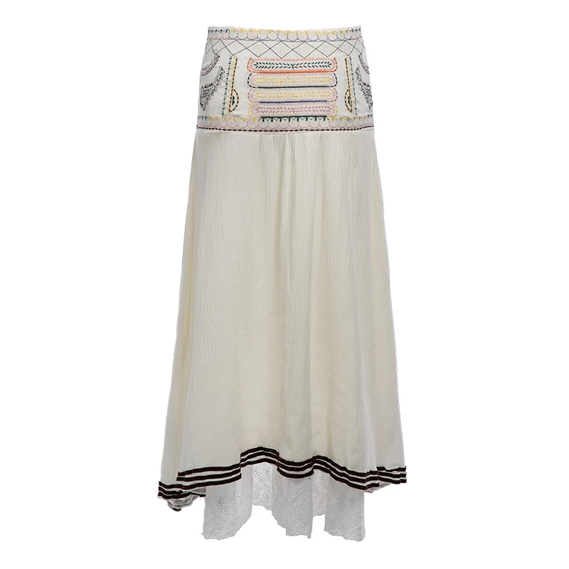 Everkaki Bohemian Cotton Embroidery Women Gypsy Ladies Skirts Lace Up Beach National Long Skirts Female Casual Skirts 2018 (3)