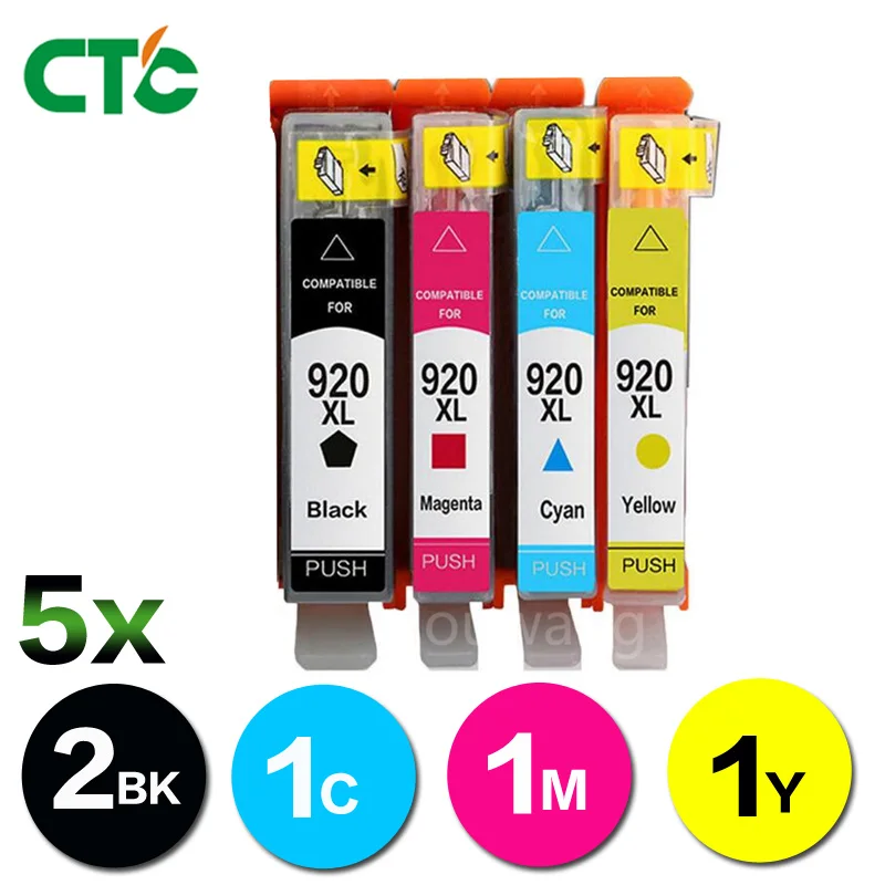 

CTC 5pcs compatible ink cartridge for hp 920 XL officejet 6000 6500 6500A 7000 7500 7500A for hp920 with chip full ink