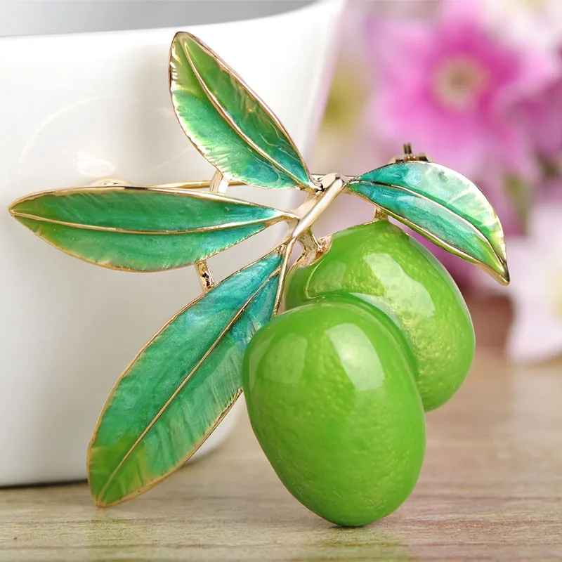 

Blucome Vivid Green Plum With Leaves Brooches For Women Kids Christmas Gift Gold Color Alloy Enamel Pin Brooch Dress Hat Clips